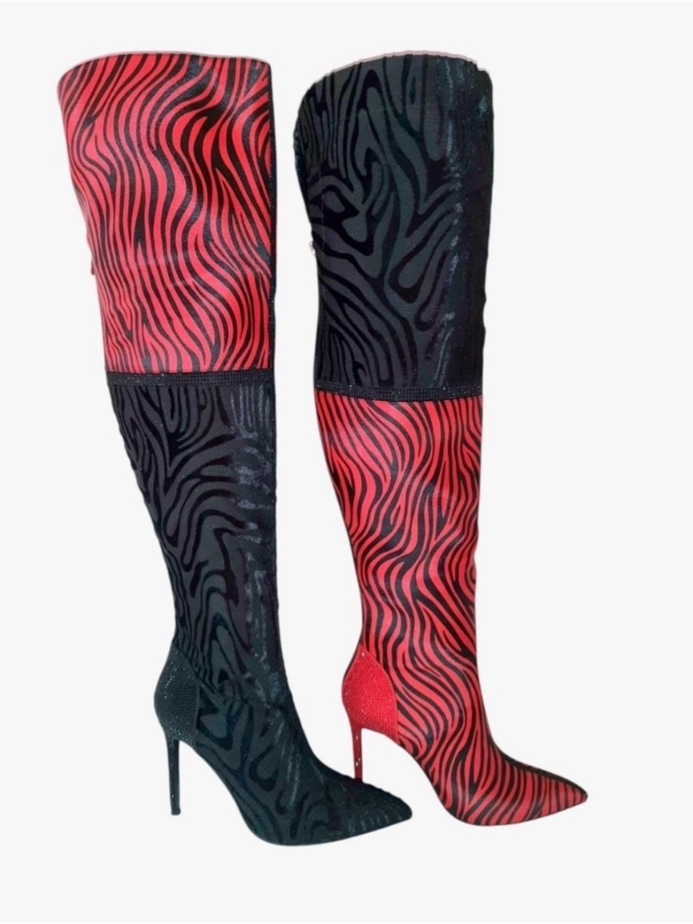 Wildwave Over-the-Knee Stiletto Boots in Red and Black